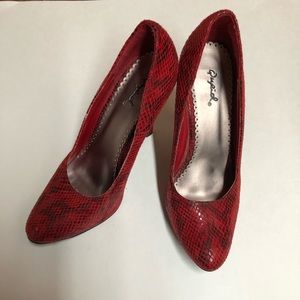 Quips Red Snakeskin Heels